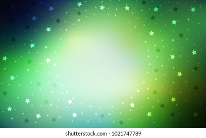 Light Green vector cover with small and big stars. Glitter abstract illustration with colored stars. The pattern can be used for websites.