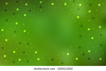 Light Green vector cover with small and big stars. Blurred decorative design in simple style with stars. Best design for your ad, poster, banner.