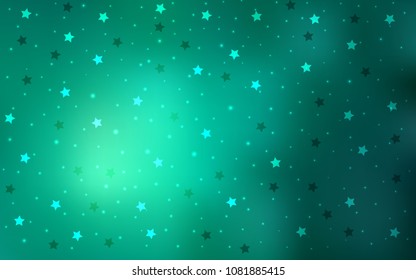 Light Green vector cover with small and big stars. Glitter abstract illustration with colored stars. The pattern can be used for new year ad, booklets.