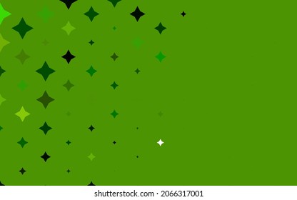 Cubierta vectorial verde claro con estrellas pequeñas y grandes. Ilustración decorativa brillante con estrellas en plantilla abstracta. La plantilla se puede utilizar como fondo.