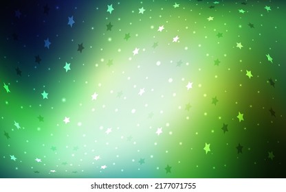 Cubierta vectorial verde claro con estrellas pequeñas y grandes. Ilustración decorativa brillante con estrellas en plantilla abstracta. El patrón se puede usar para sitios web.