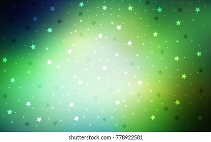 Light Green vector cover with small and big stars. Decorative shining illustration with stars on abstract template. The pattern can be used for websites.