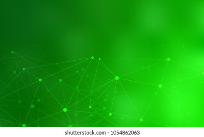 Light Green vector cover with spots, lines. Design with connection of dots and lines on colorful background. Pattern can be used as texture of wallpapers.