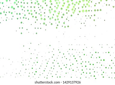 Light Green vector cover with symbols of gamble. Blurred decorative design of hearts, spades, clubs, diamonds. Pattern for booklets, leaflets of gambling houses.