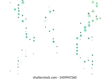 Light Green vector cover with symbols of gamble. Colored illustration with hearts, spades, clubs, diamonds. Design for ad, poster, banner of gambling websites.