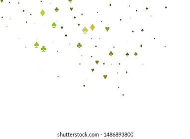 Light Green vector cover with symbols of gamble. Glitter abstract sketch with isolated symbols of playing cards. Smart design for your business advert of casinos.