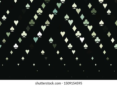 Light Green vector cover with symbols of gamble. Colored illustration with hearts, spades, clubs, diamonds. Pattern for booklets, leaflets of gambling houses.