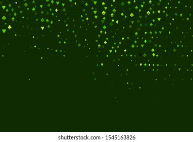 Light Green vector cover with symbols of gamble. Colored illustration with hearts, spades, clubs, diamonds. Pattern for leaflets of poker games, events.