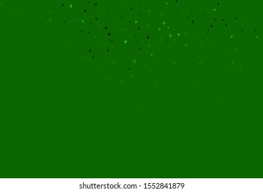 Light Green vector cover with symbols of gamble. Shining illustration with hearts, spades, clubs, diamonds. Template for business cards of casinos.