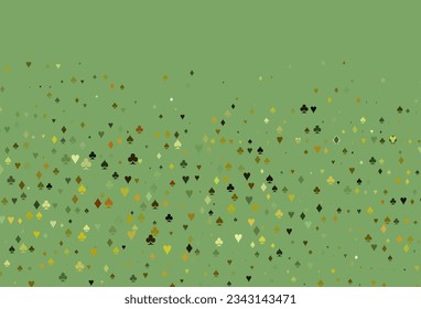 Hellgrüne Vektorgrafik mit Symbolen des Spiels. Abstrakte Glitter-Skizze mit einzelnen Symbolen der Spielkarten. Muster für Werbung für Partys, Events in Vegas.