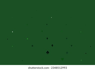 Light Green vector cover with symbols of gamble. Shining illustration with hearts, spades, clubs, diamonds. Template for business cards of casinos.