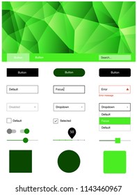 Light Green vector design ui kit with mosaic. Web ui kit with abstract gradient triangles in its header. Beautiful layout for websites, landing pages.