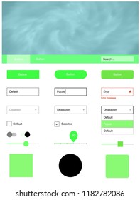 Light Green vector design ui kit with universe stars. Web ui kit with abstract gradient clouds in its header. This sample is for your website.