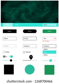 Light Green vector design ui kit with universe stars. Web ui kit with abstract gradient clouds in its header. This template you can use for websites.