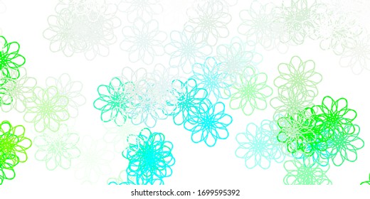 Hellgrüne Vektorillustration, doodle Hintergrund mit Blumen. Modernes Design mit Farbverlauf-Blumen auf abstraktem Hintergrund. Muster für Webdesign.
