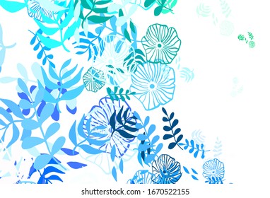 Light Green vector doodle texture with leaves. Sketchy doodles with leaves on blurred background. Textured pattern for websites, banners.