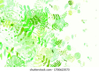 Light Green vector doodle texture with leaves, flowers. Doodle illustration of leaves and flowers in Origami style. The best design for your business.