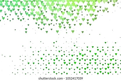 Light Green vector greeting Card Happy Valentine's Day. Pattern with isolated hearts on the white background. Colored illustration for your banner, website, advert.