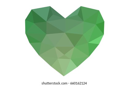 Light Green vector greeting Card Happy Valentine's Day. Lettering with hearts on the white polygonal background. Colored triangular illustration for your business.