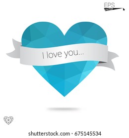 Light Green vector greeting Card Happy Valentine's Day. Lettering with hearts on the white polygonal background. Colored triangular illustration for your business.