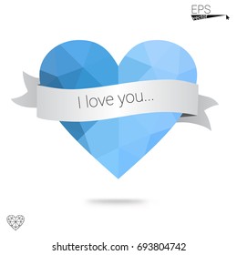 Light Green vector greeting Card Happy Valentine's Day. Lettering with hearts on the white polygonal background. Colored triangular illustration for your business.