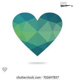 Light Green vector greeting Card Happy Valentine's Day. Lettering with hearts on the white polygonal background. Colored triangular illustration for your business.