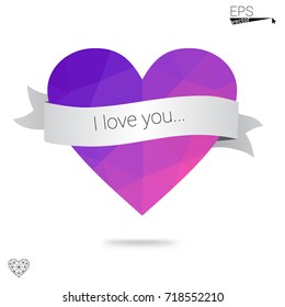 Light Green vector greeting Card Happy Valentine's Day. Lettering with hearts on the white polygonal background. Colored triangular illustration for your business.