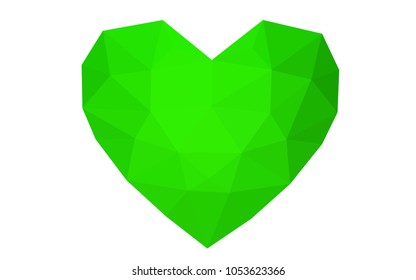 Light Green vector heart isolated on white background. Geometric rumpled triangular low poly origami style gradient graphic illustration. Polygonal design for your business.