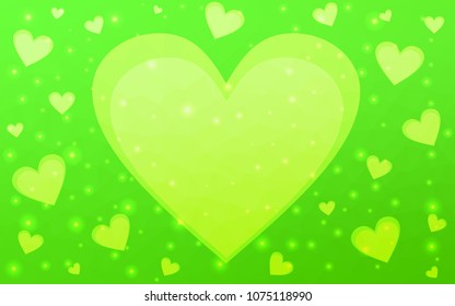 Light Green vector heart isolated on white background. Geometric rumpled triangular low poly origami style gradient graphic illustration. Polygonal design for your business.
