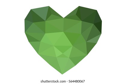 Light Green vector heart isolated on white background. Geometric rumpled triangular low poly origami style gradient graphic illustration. Polygonal design for your business.