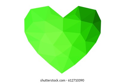 Light Green vector heart isolated on white background. Geometric rumpled triangular low poly origami style gradient graphic illustration. Polygonal design for your business.