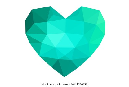 Light Green vector heart isolated on white background. Geometric rumpled triangular low poly origami style gradient graphic illustration. Polygonal design for your business.
