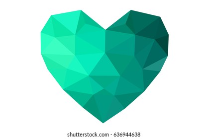 Light Green vector heart isolated on white background. Geometric rumpled triangular low poly origami style gradient graphic illustration. Polygonal design for your business.