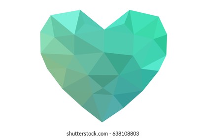 Light Green vector heart isolated on white background. Geometric rumpled triangular low poly origami style gradient graphic illustration. Polygonal design for your business.