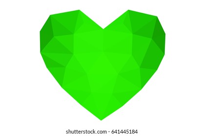 Light Green vector heart isolated on white background. Geometric rumpled triangular low poly origami style gradient graphic illustration. Polygonal design for your business.