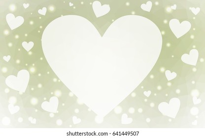 Light Green vector heart isolated on white background. Geometric rumpled triangular low poly origami style gradient graphic illustration. Polygonal design for your business.