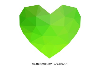 Light Green vector heart isolated on white background. Geometric rumpled triangular low poly origami style gradient graphic illustration. Polygonal design for your business.