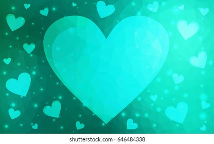 Light Green vector heart isolated on white background. Geometric rumpled triangular low poly origami style gradient graphic illustration. Polygonal design for your business.