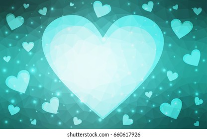 Light Green vector heart isolated on white background. Geometric rumpled triangular low poly origami style gradient graphic illustration. Polygonal design for your business.