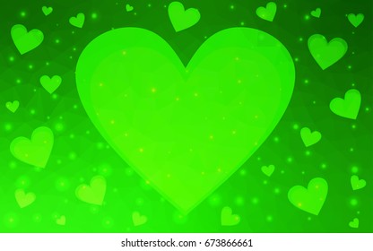 Light Green vector heart isolated on white background. Geometric rumpled triangular low poly origami style gradient graphic illustration. Polygonal design for your business.