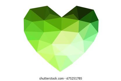 Light Green vector heart isolated on white background. Geometric rumpled triangular low poly origami style gradient graphic illustration. Polygonal design for your business.