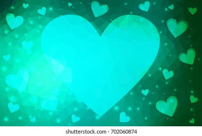 Light Green vector heart isolated on white background. Geometric rumpled triangular low poly origami style gradient graphic illustration. Polygonal design for your business.