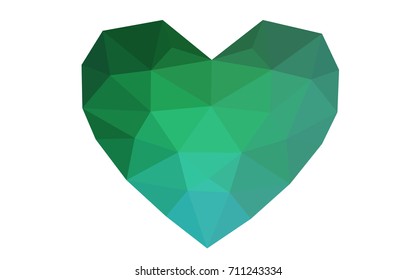 Light Green vector heart isolated on white background. Geometric rumpled triangular low poly origami style gradient graphic illustration. Polygonal design for your business.