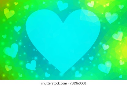Light Green vector heart isolated on white background. Geometric rumpled triangular low poly origami style gradient graphic illustration. Polygonal design for your business.
