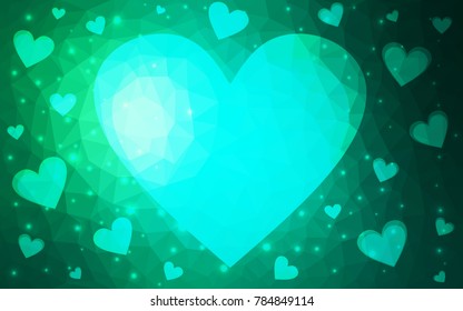 Light Green vector heart isolated on white background. Geometric rumpled triangular low poly origami style gradient graphic illustration. Polygonal design for your business.