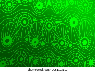 Light Green vector indian curved texture. Brand-new colored illustration in blurry style with doodles. Hand painted design for web, leaflet, textile.
