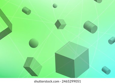 Light Green vector layout with 3D cubes, cylinders, spheres, rectangles. Illustration with a set of geometrical shapes. Simple design for your web site.