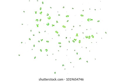 Light Green vector layout with banking symbols. Colored symbols of all currency on white background. The pattern can be used for financial, investment websites.