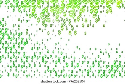 Light Green vector layout with banking symbols. Shining illustration with signs of dollars on abstract template. Best design for your ad, poster, banner of USD money.