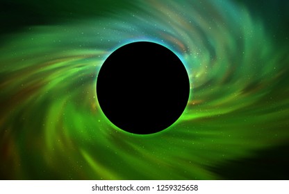 Light Green vector layout with a black hole, universe. Abstract illustration with glitter colorful cosmic stars. Backdrop for super sales on Black Friday.